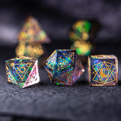 URWizards Dnd Resin Dark Glitter Engraved Dice Set Astrology Style - Urwizards