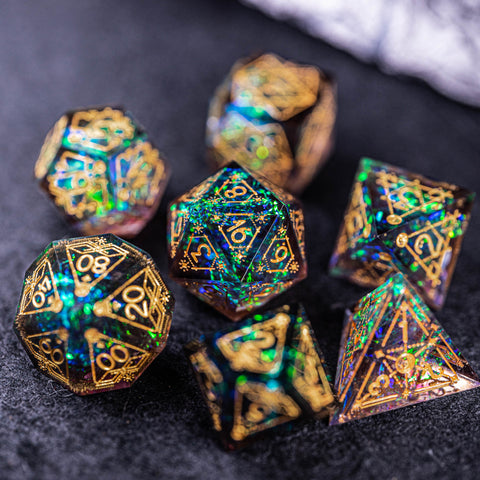 URWizards Dnd Resin Dark Glitter Engraved Dice Set Astrology Style - Urwizards