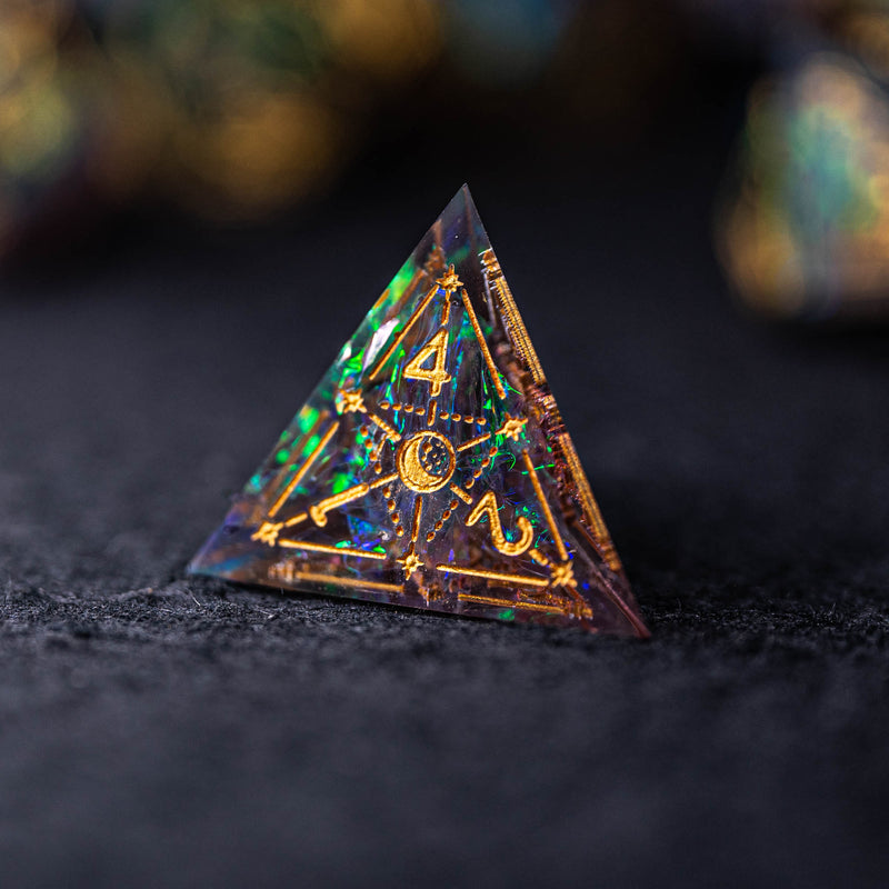 URWizards Dnd Resin Dark Glitter Engraved Dice Set Astrology Style - Urwizards
