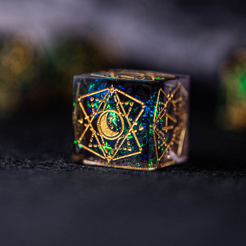 URWizards Dnd Resin Dark Glitter Engraved Dice Set Astrology Style - Urwizards