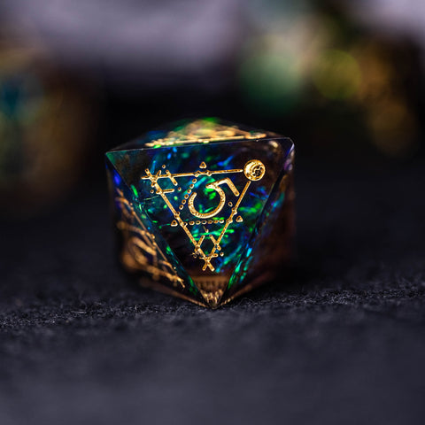 URWizards Dnd Resin Dark Glitter Engraved Dice Set Astrology Style - Urwizards