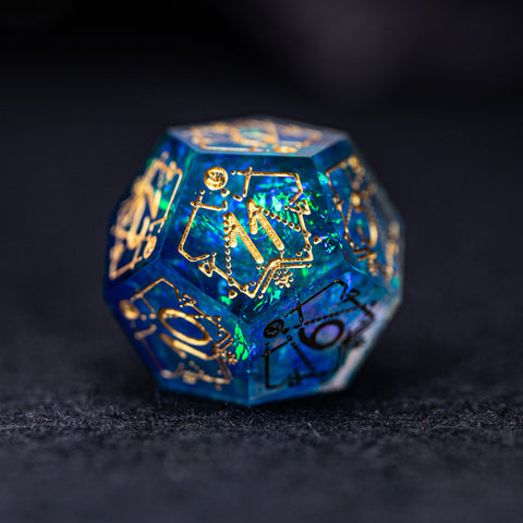 URWizards Dnd Resin Blue Glitter Engraved Dice Set Astrology Style - Urwizards