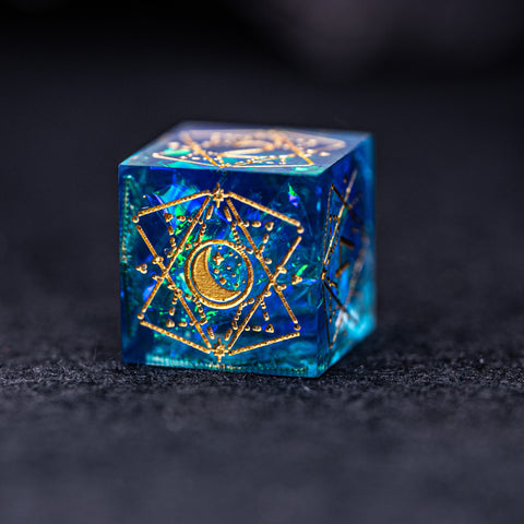 URWizards Dnd Resin Blue Glitter Engraved Dice Set Astrology Style - Urwizards