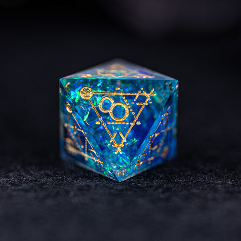 URWizards Dnd Resin Blue Glitter Engraved Dice Set Astrology Style - Urwizards