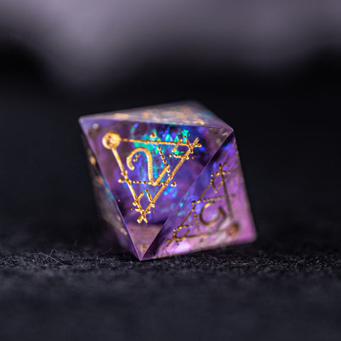 URWizards Dnd Resin Purple Glitter Engraved Dice Set Astrology Style - Urwizards