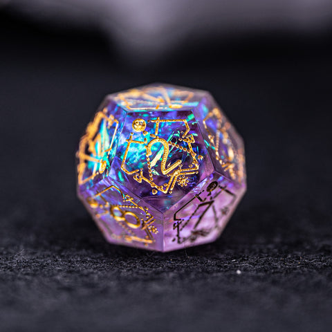 URWizards Dnd Resin Purple Glitter Engraved Dice Set Astrology Style - Urwizards