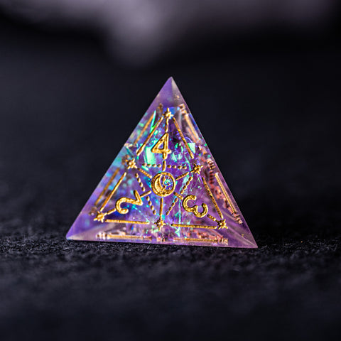 URWizards Dnd Resin Purple Glitter Engraved Dice Set Astrology Style - Urwizards