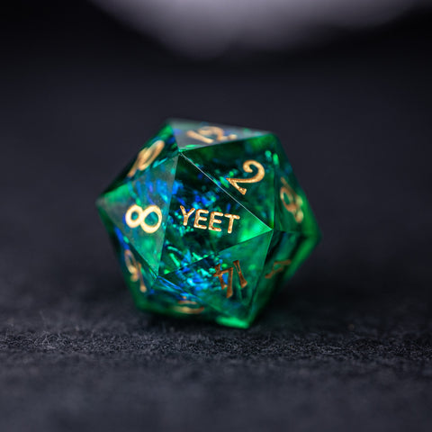 URWizards Dnd Resin Green Glitter Engraved Dice Set YEET & F*CK - Urwizards
