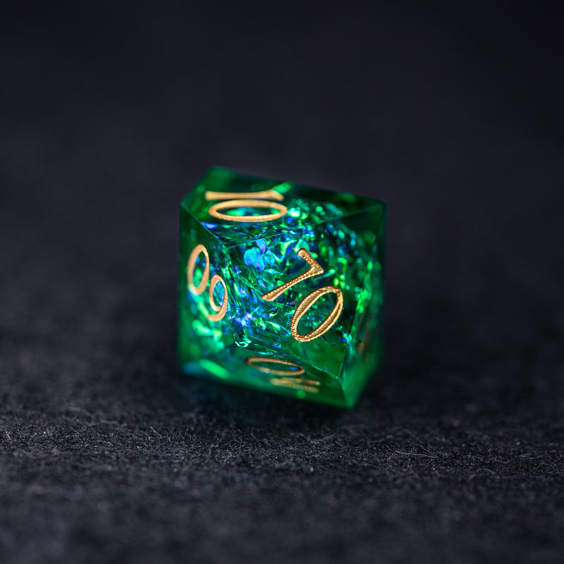 URWizards Dnd Resin Green Glitter Engraved Dice Set YEET & F*CK - Urwizards