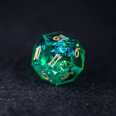 URWizards Dnd Resin Green Glitter Engraved Dice Set YEET & F*CK - Urwizards