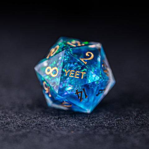 URWizards Dnd Resin Blue Glitter Engraved Dice Set YEET & F*CK - Urwizards