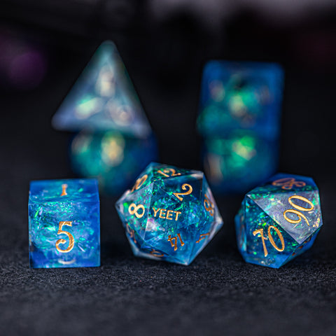 URWizards Dnd Resin Blue Glitter Engraved Dice Set YEET & F*CK - Urwizards