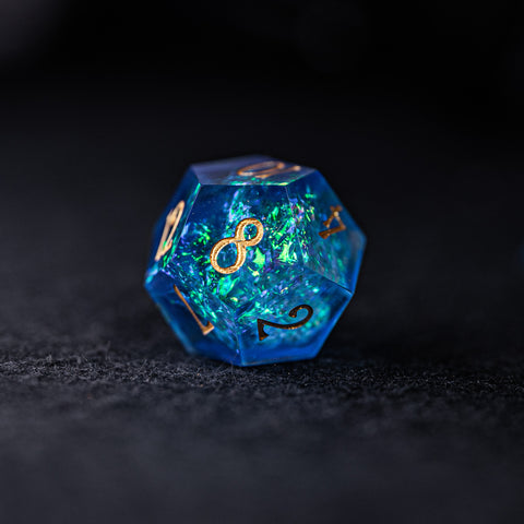 URWizards Dnd Resin Blue Glitter Engraved Dice Set YEET & F*CK - Urwizards