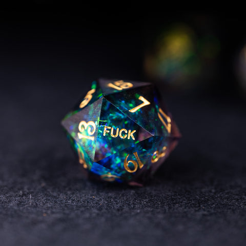 URWizards Dnd Resin Dark Glitter Engraved Dice Set YEET & F*CK - Urwizards