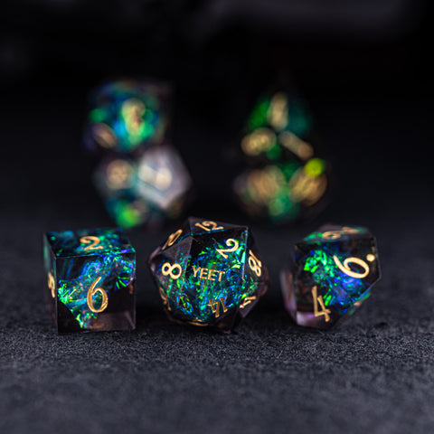 URWizards Dnd Resin Dark Glitter Engraved Dice Set YEET & F*CK - Urwizards