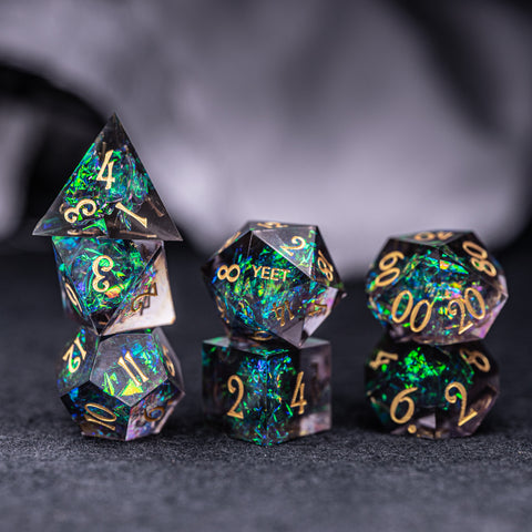 URWizards Dnd Resin Dark Glitter Engraved Dice Set YEET & F*CK - Urwizards