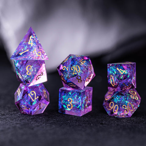 URWizards Dnd Resin Purple Glitter Engraved Dice Set - Urwizards