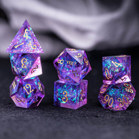 URWizards Dnd Resin Purple Glitter Engraved Dice Set YEET & F*CK - Urwizards