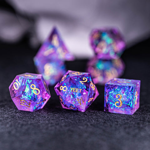 URWizards Dnd Resin Purple Glitter Engraved Dice Set YEET & F*CK - Urwizards