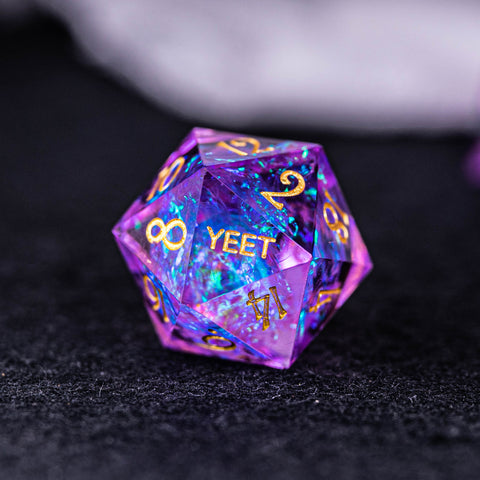 URWizards Dnd Resin Purple Glitter Engraved Dice Set YEET & F*CK - Urwizards