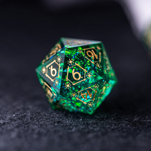 URWizards Dnd Resin Green Glitter Engraved Dice Set Astrology Style - Urwizards