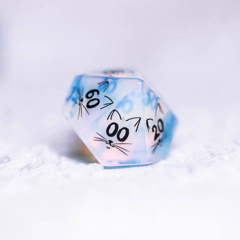 URWizards Dnd Engraved Opalite Cat's Eye Dice Set Meow Style - Urwizards