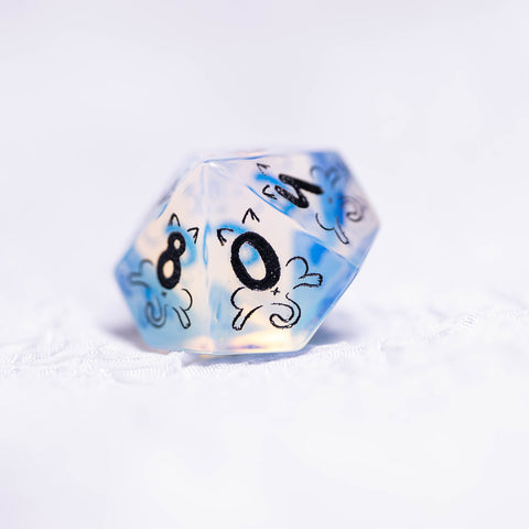 URWizards Dnd Engraved Opalite Cat's Eye Dice Set Meow Style - Urwizards