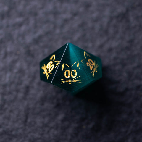 URWizards Dnd Engraved Teal Green Cat's Eye Dice Set Meow Style - Urwizards
