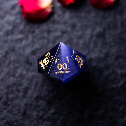URWizards Dnd Engraved Purple Cat's Eye Dice Set Meow Style - Urwizards