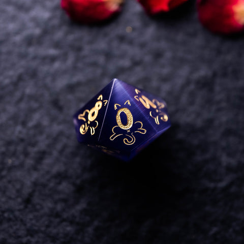URWizards Dnd Engraved Purple Cat's Eye Dice Set Meow Style - Urwizards