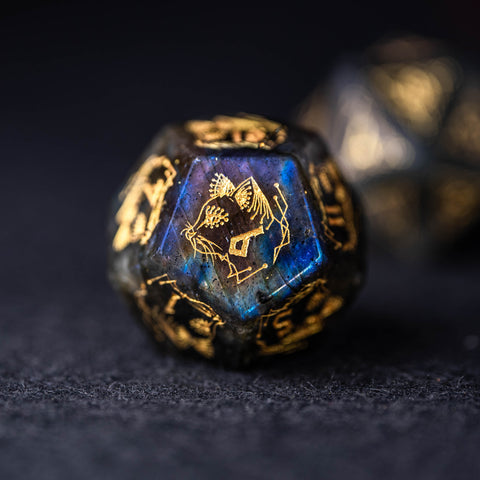 URWizards Dnd Engraved Labradorite Stone Dice Set Cat Style - Urwizards