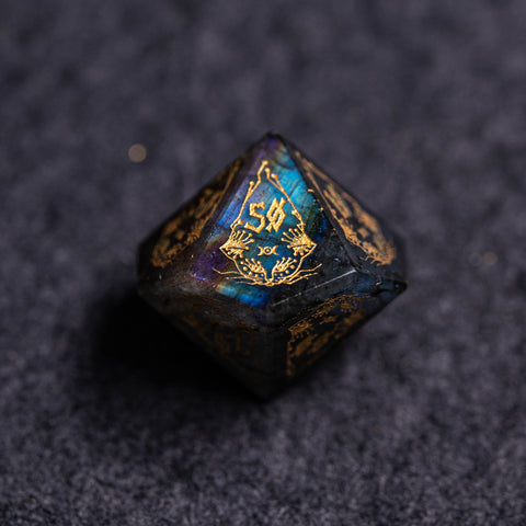 URWizards Dnd Engraved Labradorite Stone Dice Set Cat Style - Urwizards