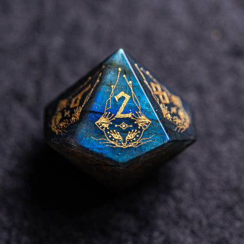 URWizards Dnd Engraved Labradorite Stone Dice Set Cat Style - Urwizards