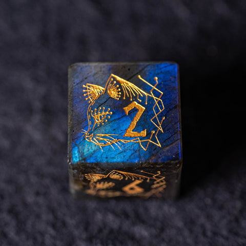 URWizards Dnd Engraved Labradorite Stone Dice Set Cat Style - Urwizards