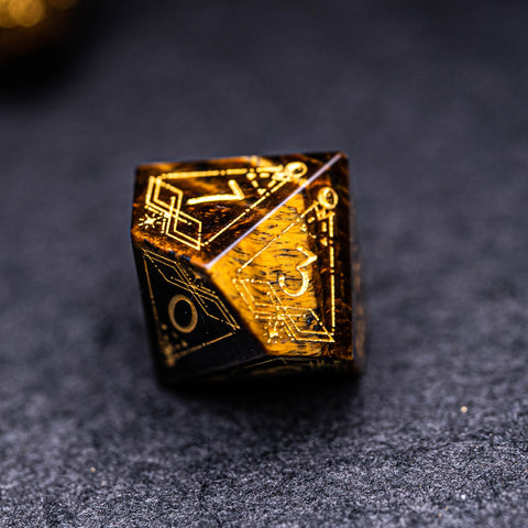 URWizards Dnd Yellow Tiger's Eye Stone Engraved Dice Set Astrology Style - Urwizards