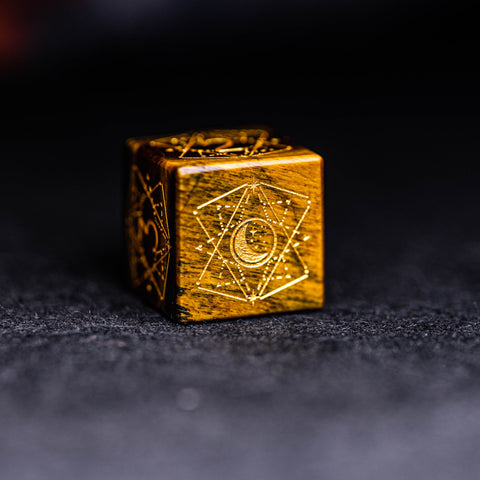 URWizards Dnd Yellow Tiger's Eye Stone Engraved Dice Set Astrology Style - Urwizards