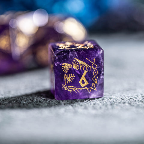 URWizards Dnd Engraved Amethyst Stone Dice Set Cat Style - Urwizards