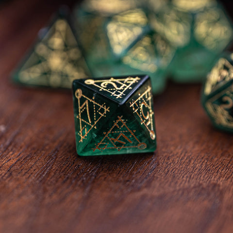 URWizards Dnd Green Fluorite Engraved Dice Set Astrology Style - Urwizards