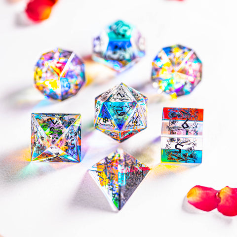 URWizards Dnd Engraved Dichroic Prism Glass Dice Set Cat Style - Urwizards