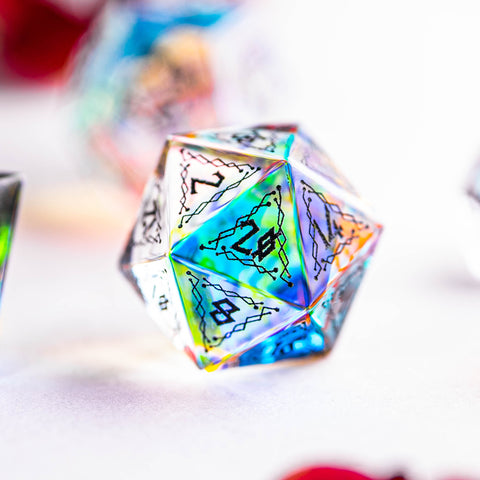 URWizards Dnd Engraved Dichroic Prism Glass Dice Set Cat Style - Urwizards