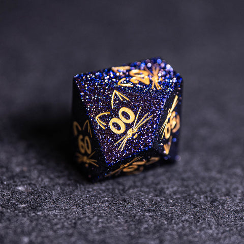 URWizards Dnd Engraved Blue Sandstone Dice Set Meow Style - Urwizards
