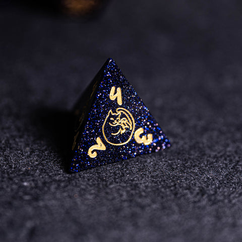 URWizards Dnd Engraved Blue Sandstone Dice Set Meow Style - Urwizards