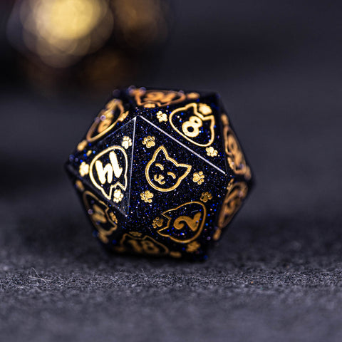 URWizards Dnd Engraved Blue Sandstone Dice Set Meow Style - Urwizards