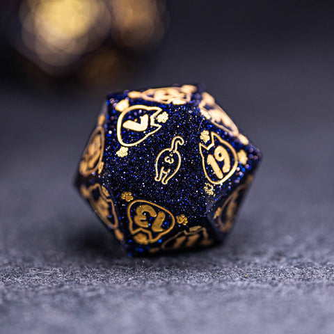 URWizards Dnd Engraved Blue Sandstone Dice Set Meow Style - Urwizards
