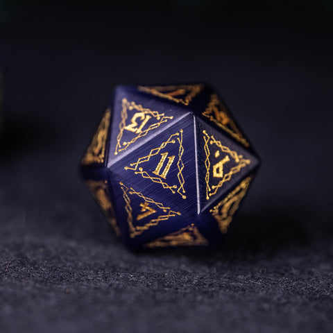 URWizards Dnd Engraved Purple Cat's Eye Stone Dice Set Cat Style - Urwizards