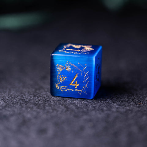 URWizards Dnd Engraved Blue Cat's Eye Stone Dice Set Cat Style - Urwizards