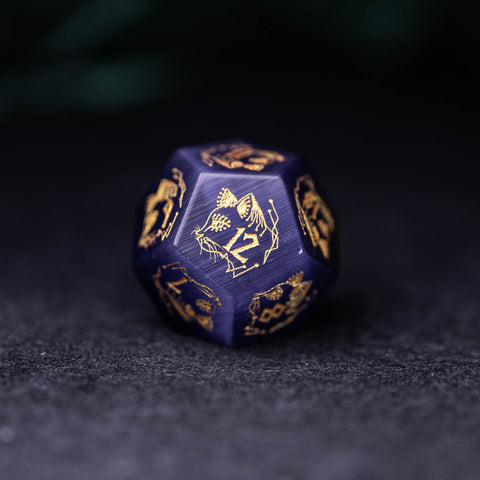URWizards Dnd Engraved Purple Cat's Eye Stone Dice Set Cat Style - Urwizards