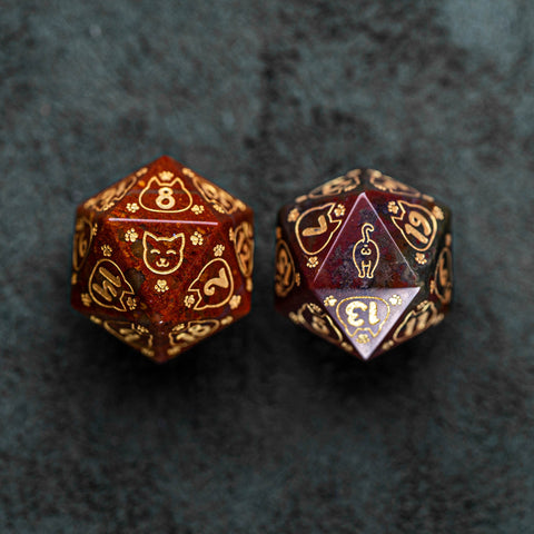 URWizards Dnd Engraved Indian Agate Dice Set Meow Style - Urwizards