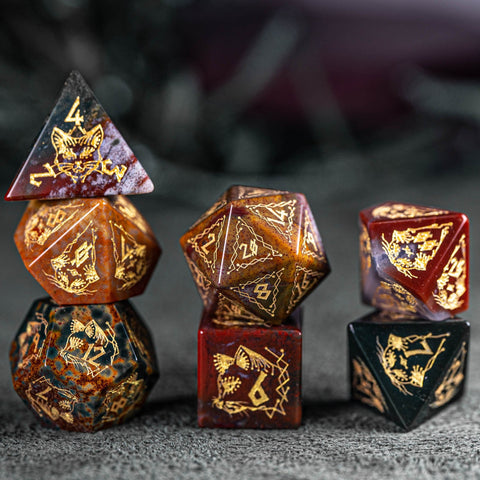 URWizards Dnd Engraved Indian Agate Dice Set Cat Style - Urwizards