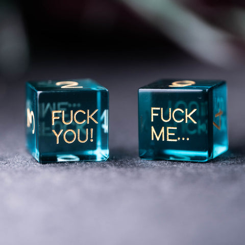 URWizards Dnd Blue Glass Engraved Dice Set F*CK Style - Urwizards